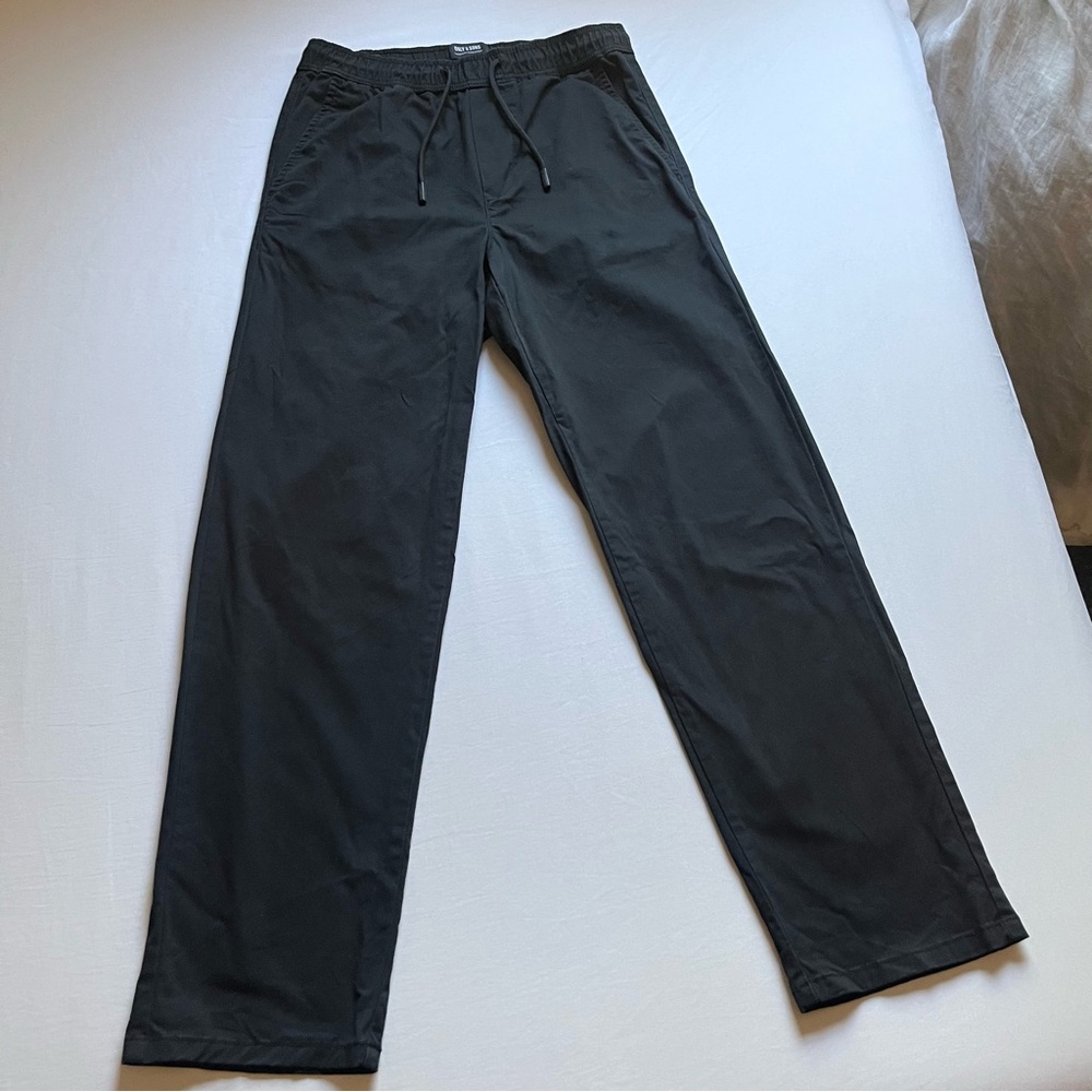 ONLY & SONS black cotton blend elastic waist straight leg pants‎